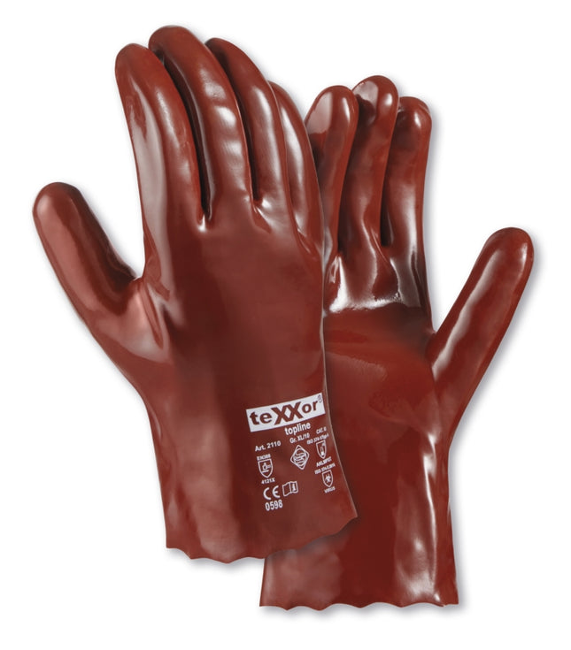 teXXor® topline Chemikalienschutz-Handschuhe PVC ROTBRAUN-120 Paar